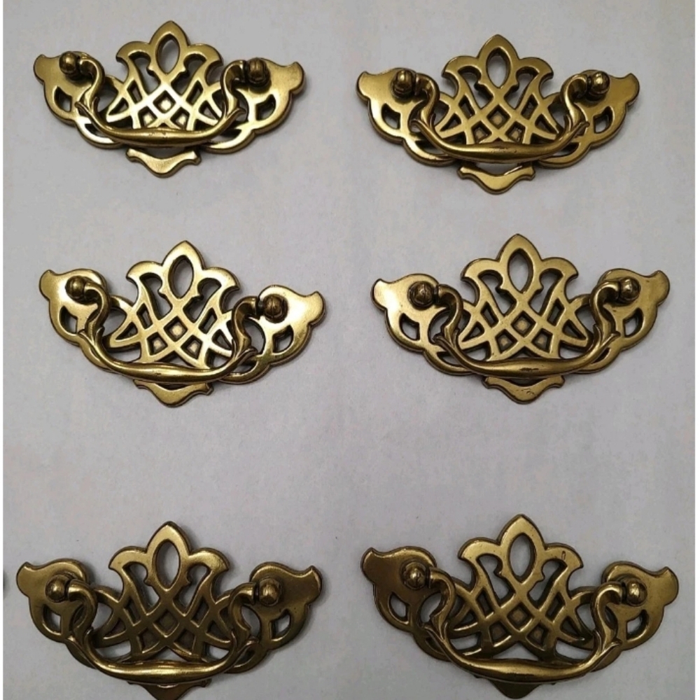Vintage Brass Chippendale Bail Drawer Pull Flat Keeler (12) art nouveau W/Screws - Picture 5 of 11
